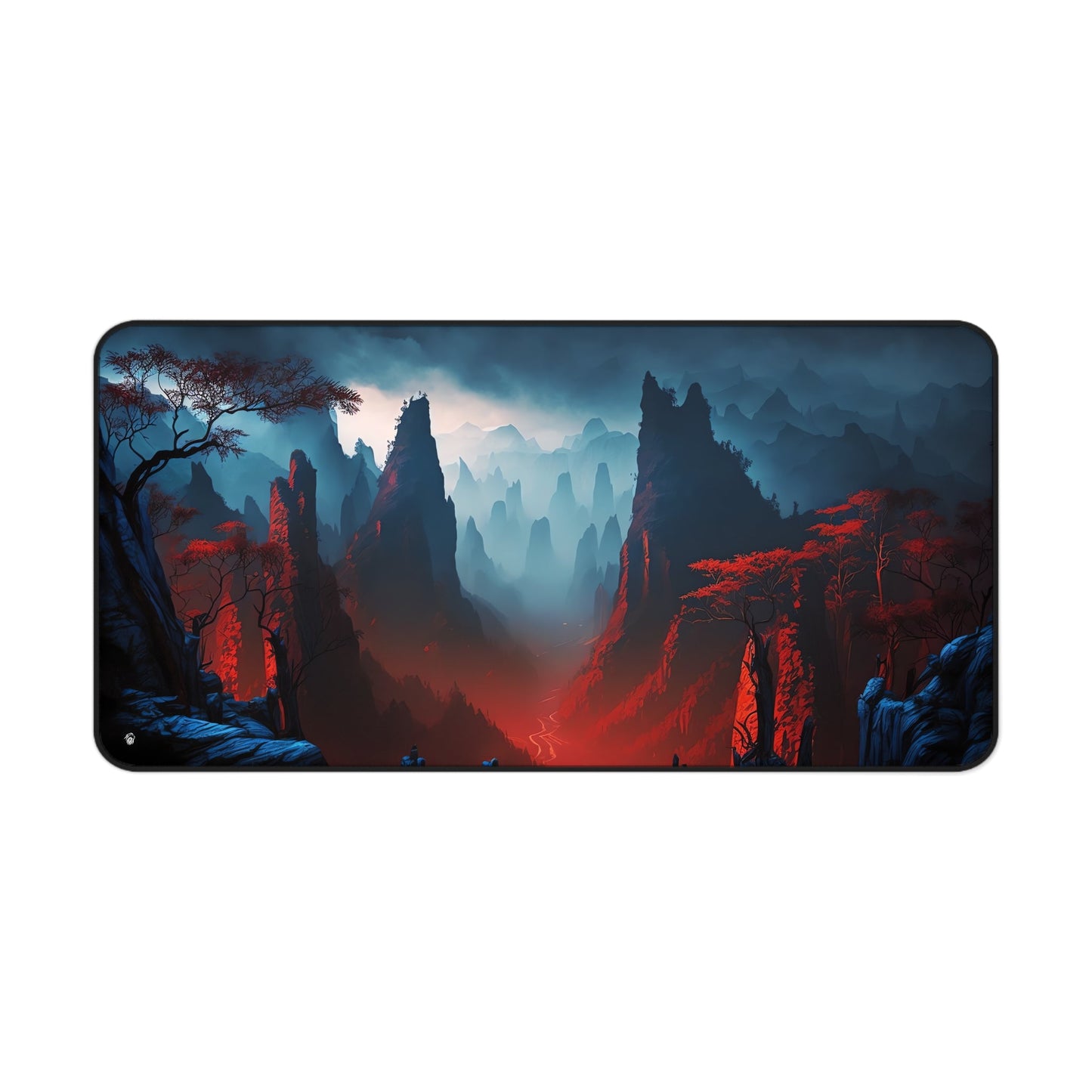 Close-up view of the front of the Majestic Mountainous Scenery xxl mouse pad