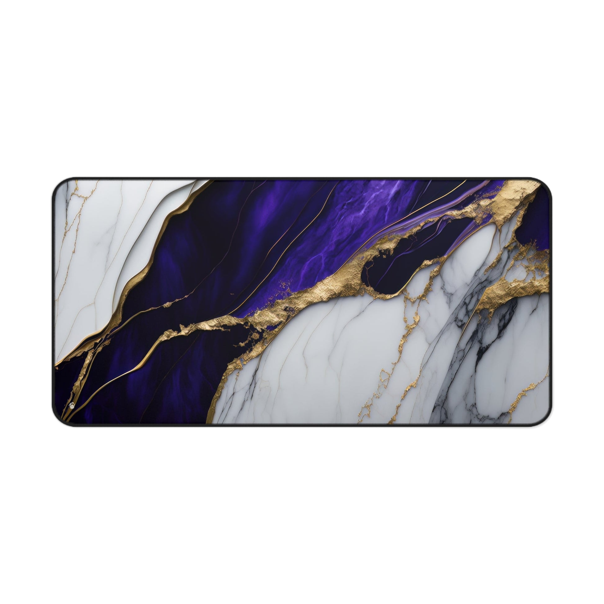 Close-up view of the front of the Purple Marble with Gold Accents xxl mouse pad