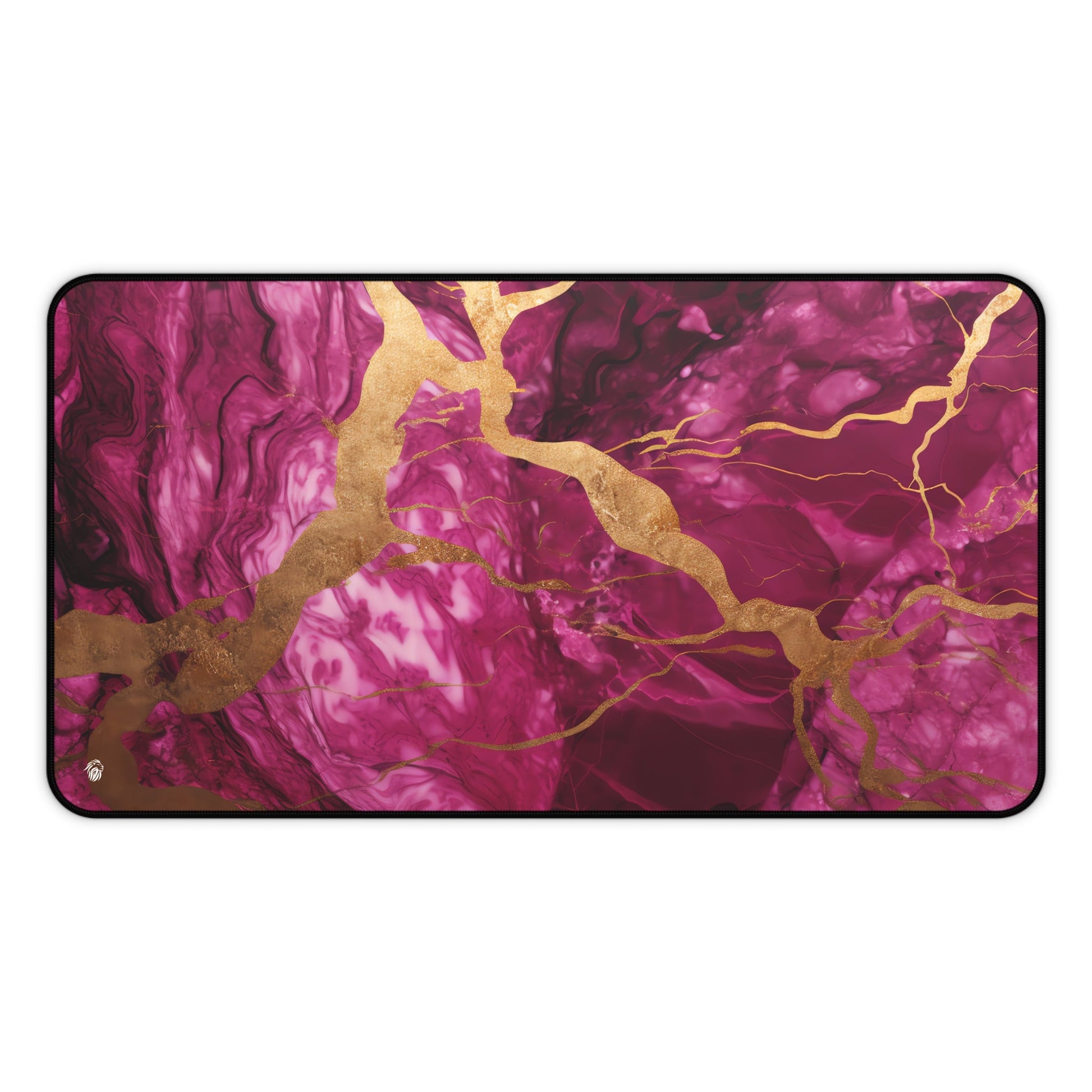 Fuchsia Marble with Gold Accents xxl mouse pad of size 12 by 22 inches with a white background