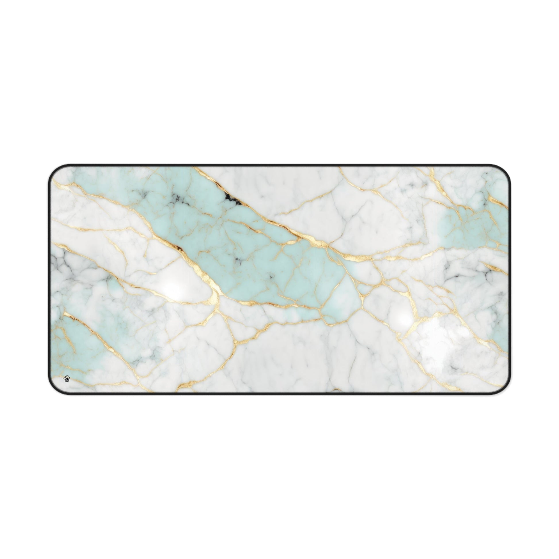 Close-up view of the front of the Aquamarine Marble with Gold Accents xxl mouse pad