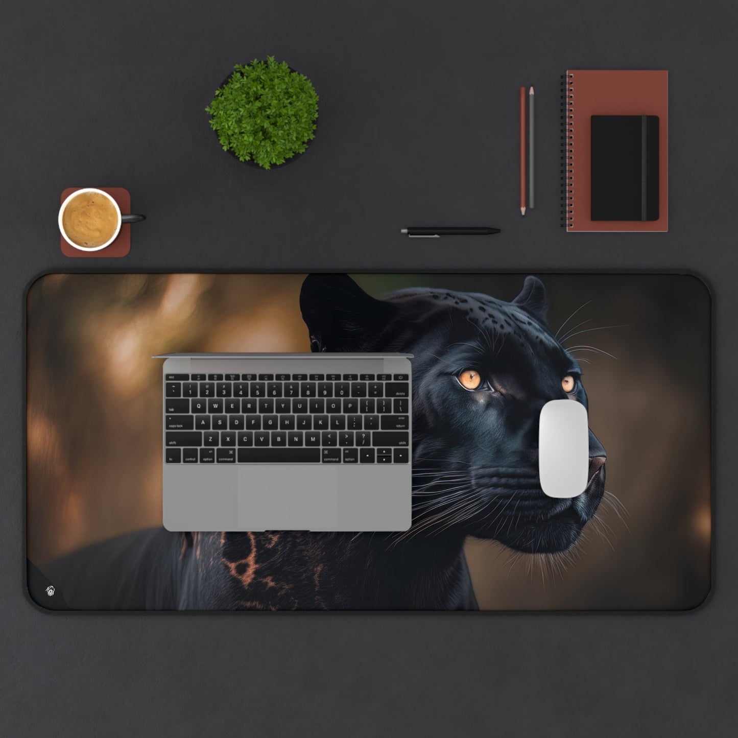 Majestic Black Panther Imagery xxl mouse pad of size 15 by 31 inches displayed on a desk