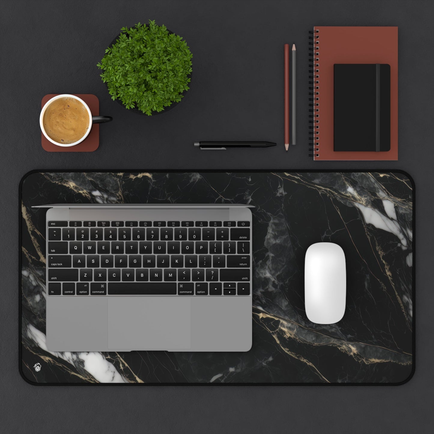 Sophisticated Black Marble Aesthetic xxl mouse pad of size 12 by 22 inches displayed on a desk