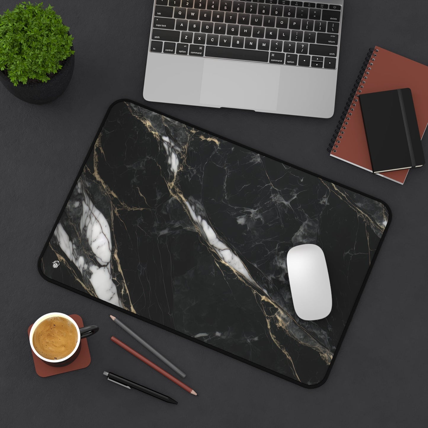 Sophisticated Black Marble Aesthetic xxl mouse pad of size 12 by 18 inches displayed on a desk