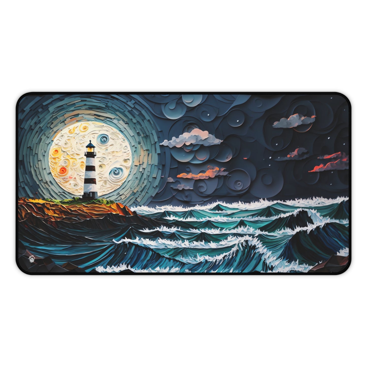 Sunset, Lighthouse, Ocean View xxl mouse pad of size 12 by 22 inches with a white background