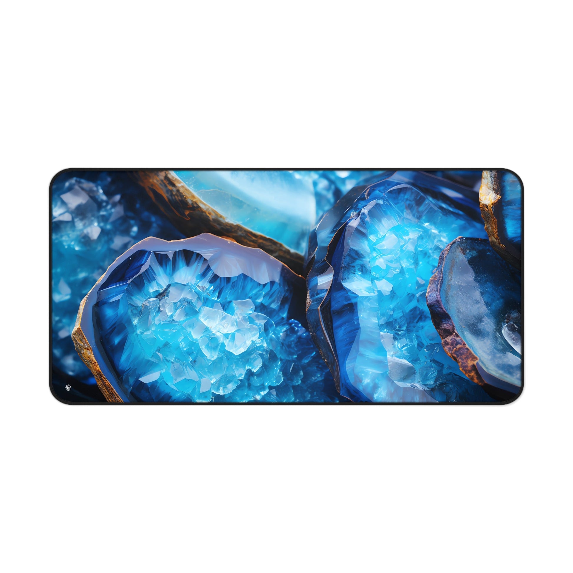 Close-up view of the front of the Vibrant Blue Geode Pattern xxl mouse pad