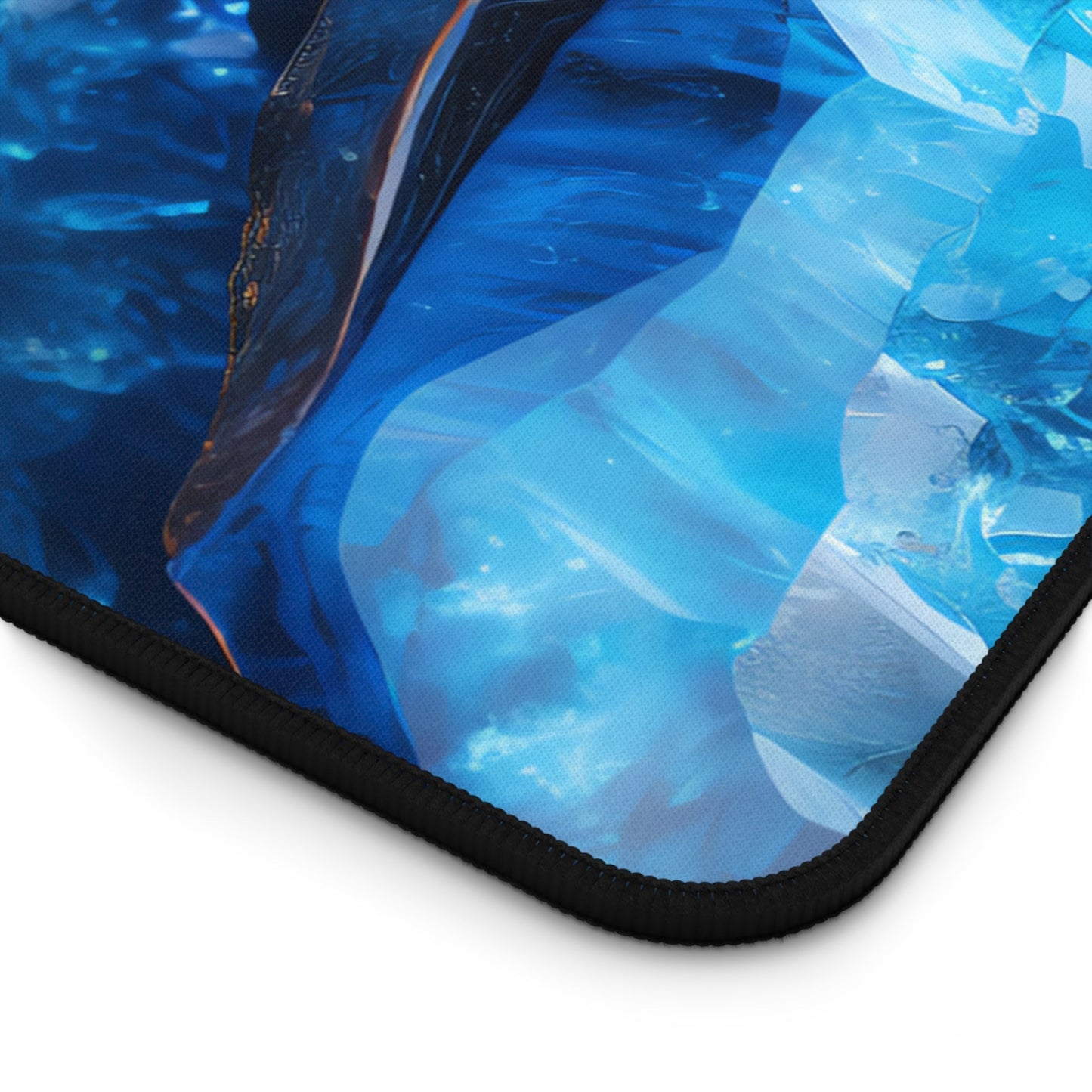 Close-up view of the front of the Vibrant Blue Geode Pattern xxl mouse pad