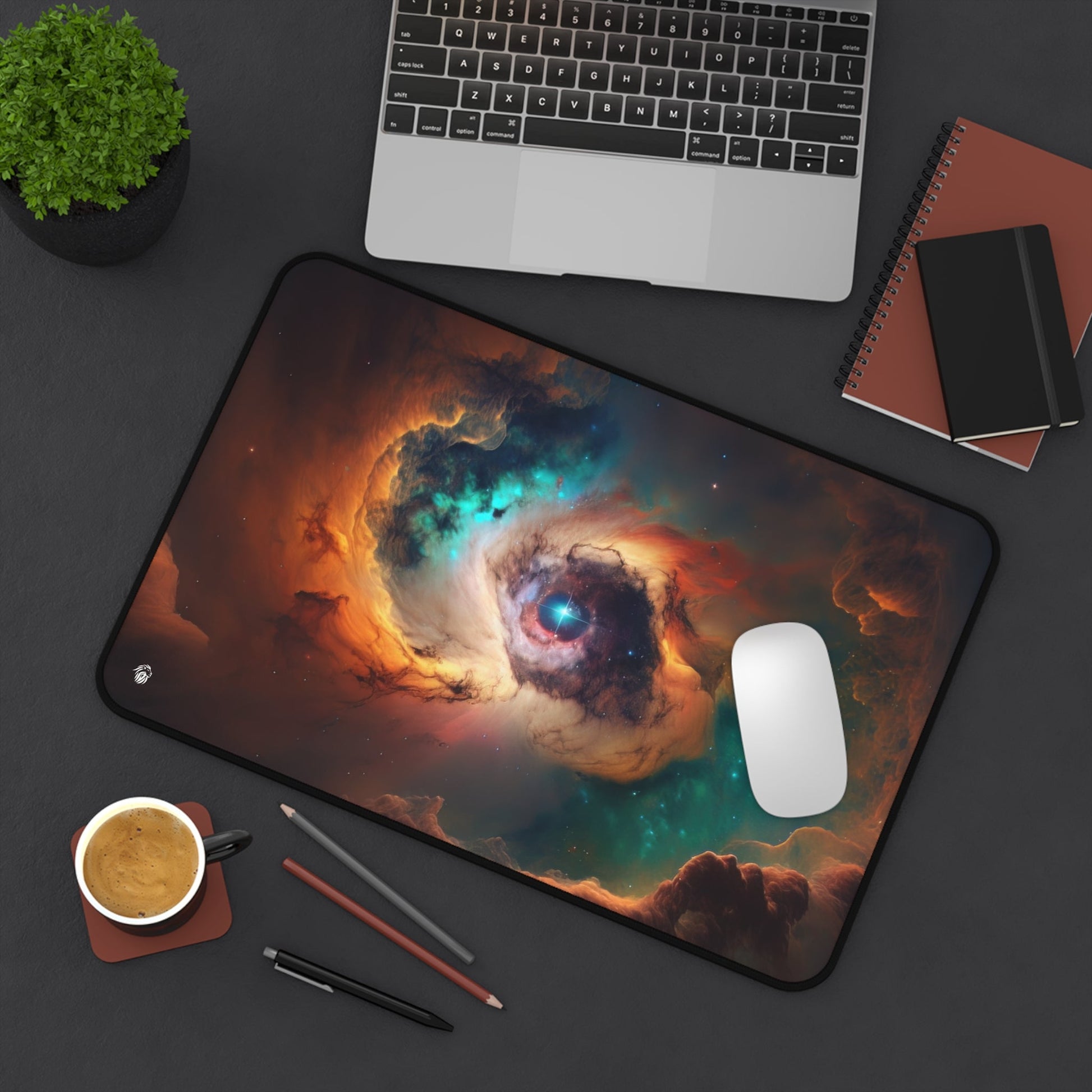 Vivid Galactic Explosion Imagery xxl mouse pad of size 12 by 18 inches displayed on a desk