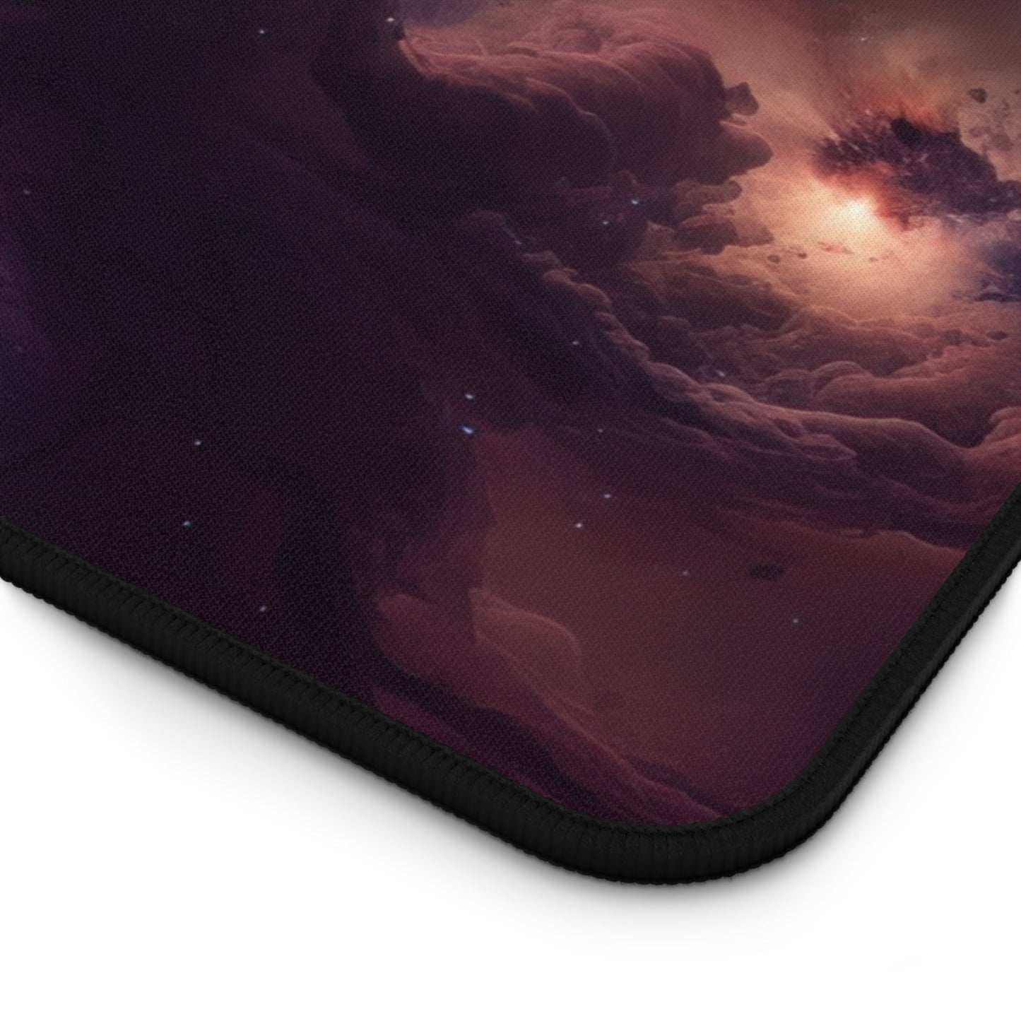 Vibrant Nebula Imagery xxl mouse pad of size 15 by 31 inches with a white background