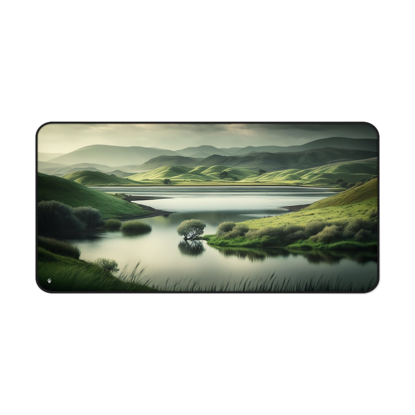 Close-up view of the front of the Verdant Hills Panoramic View xxl mouse pad