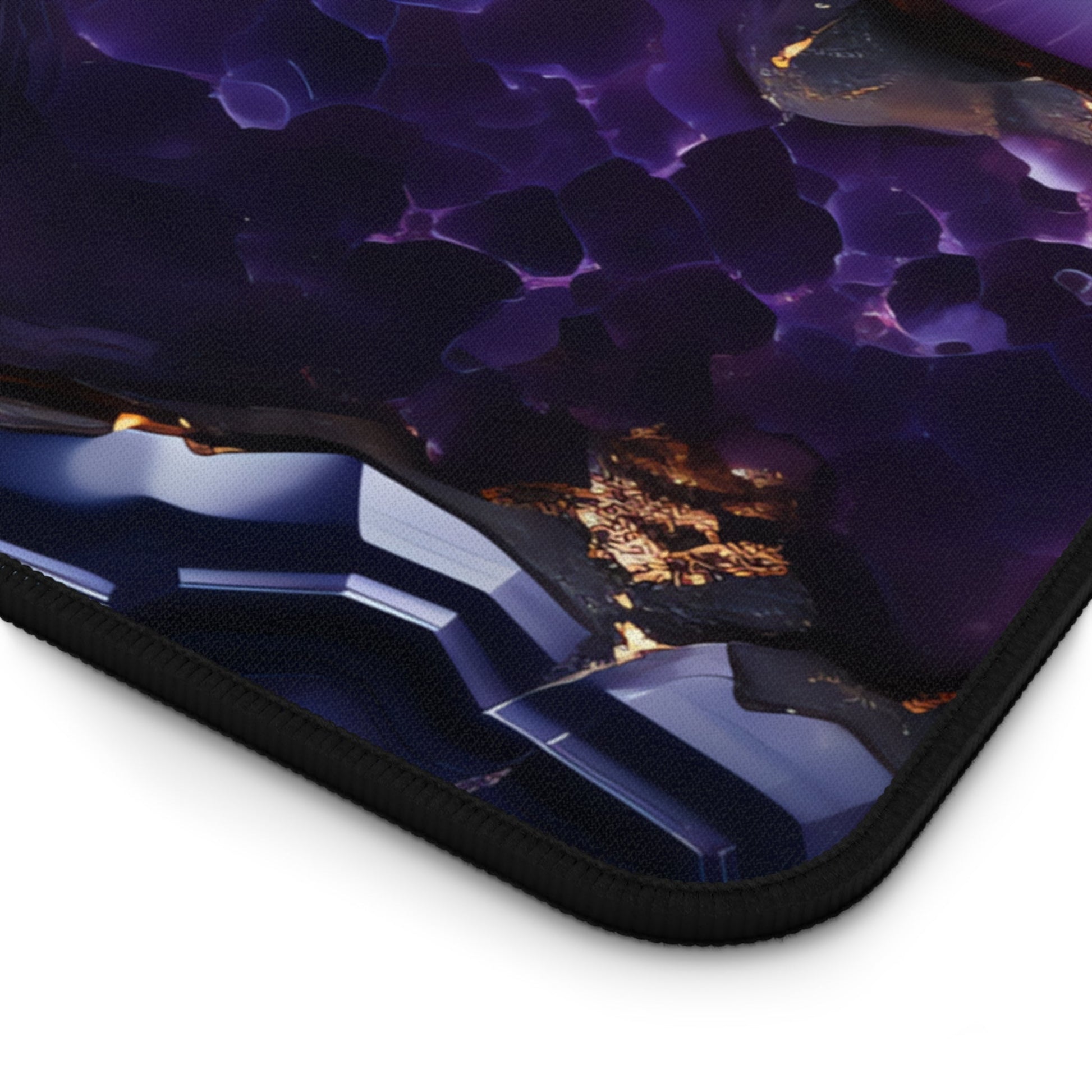 Close-up view of the front of the Purple Geode Pattern xxl mouse pad