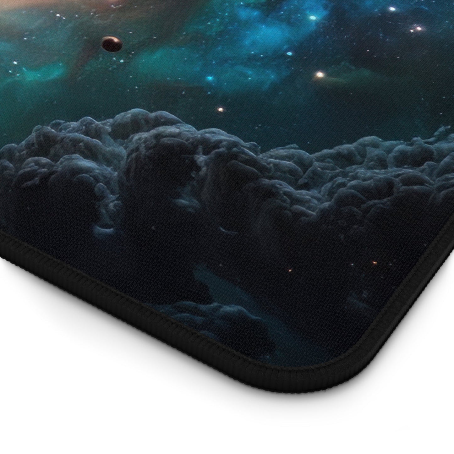 Starry Sky, Nebula Motif xxl mouse pad of size 15 by 31 inches with a white background