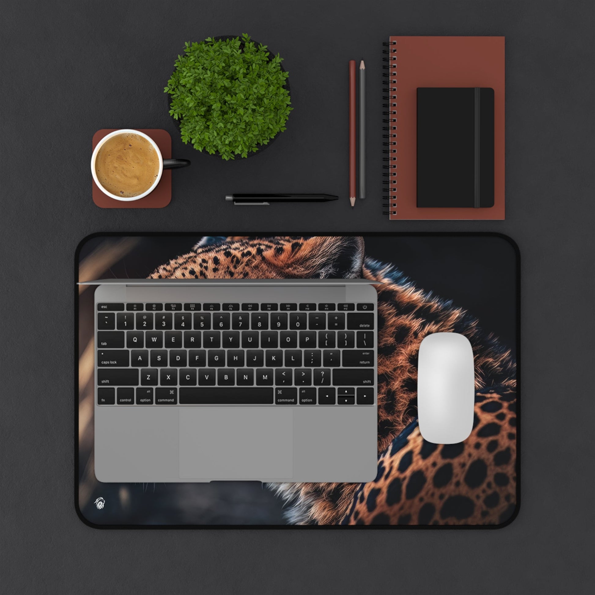 Exotic Cheetah Pattern xxl mouse pad of size 12 by 18 inches displayed on a desk