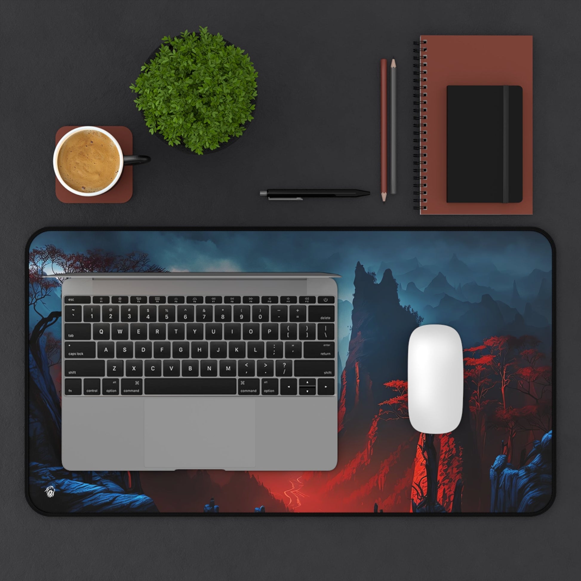 Majestic Mountainous Scenery xxl mouse pad of size 12 by 22 inches displayed on a desk