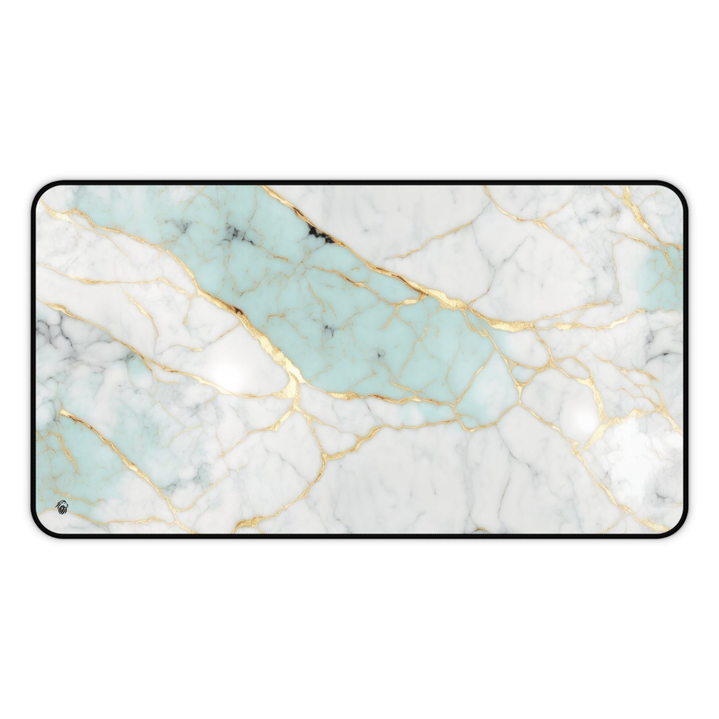 Aquamarine Marble with Gold Accents xxl mouse pad of size 12 by 22 inches with a white background